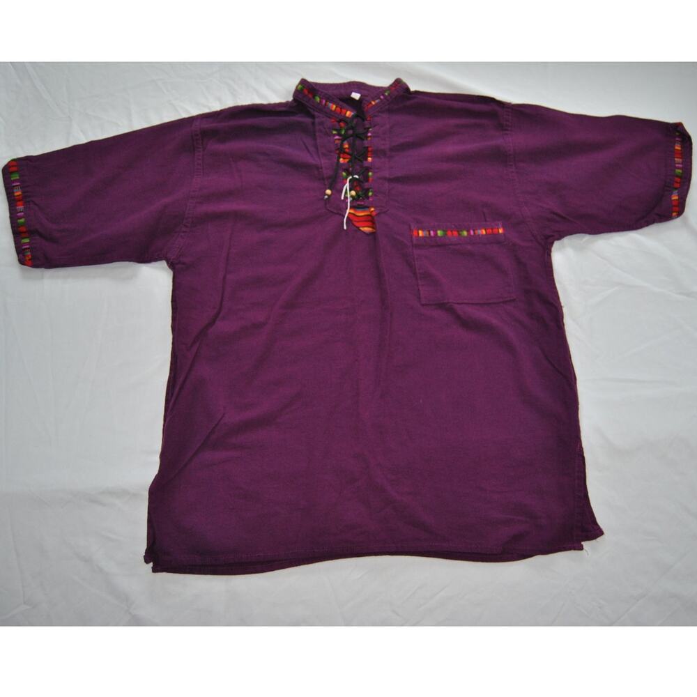 Traditional Guatemalan Large Purple Short Sleeve Shirt